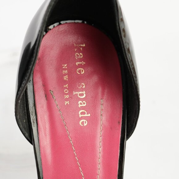 Kate Spade Womens Gina Sandals Size 7 Black Patent Bow D'Orsay Heel Dress Shoes - Picture 10 of 13